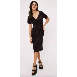 Nasty Gal Dress Womens Size 6 Black Pink Midi Vamp‎ Romantic Career Office Siren